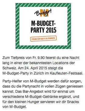 budgetparty, migros party, migros budget, kaufleuten budget, kaufleuten zürich, budget zürich